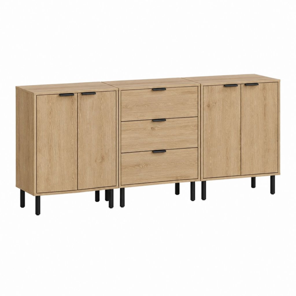 Ensemble de 3 buffets de rangement chêne clair en panneaux de particules 240 x 40 x 85 cm