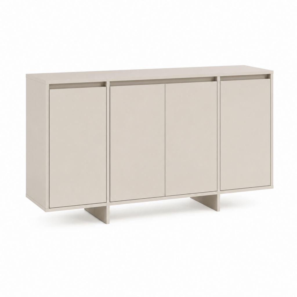Buffet 4 portes beige en panneaux MDF laqués rectangulaire 160 x 40 x 80 cm