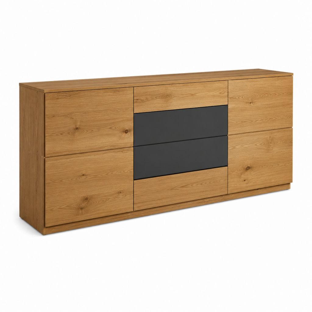 Buffet de salle à manger rectangulaire chêne naturel et anthracite en chêne massif 180 x 45 x 85 cm