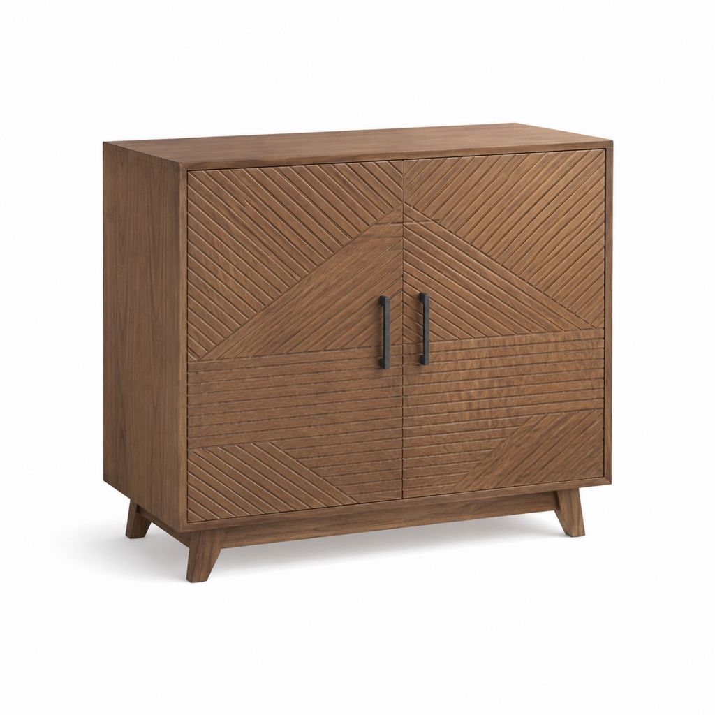 Buffet 2 portes rectangulaire marron en MDF plaqué noyer 100 x 40 x 90 cm