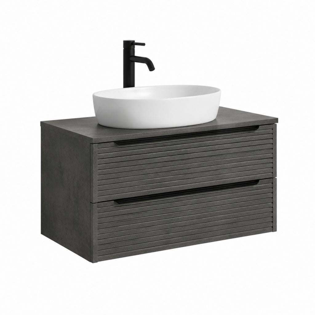 Ensemble meuble sous vasque gris anthracite en MDF avec vasque ovale en céramique 80 x 46 x 55 cm
