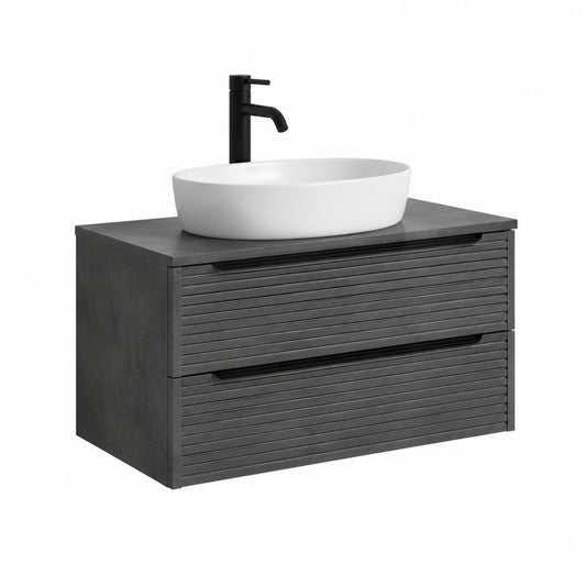 Ensemble meuble sous vasque gris anthracite en MDF avec vasque ovale en céramique 80 x 46 x 55 cm