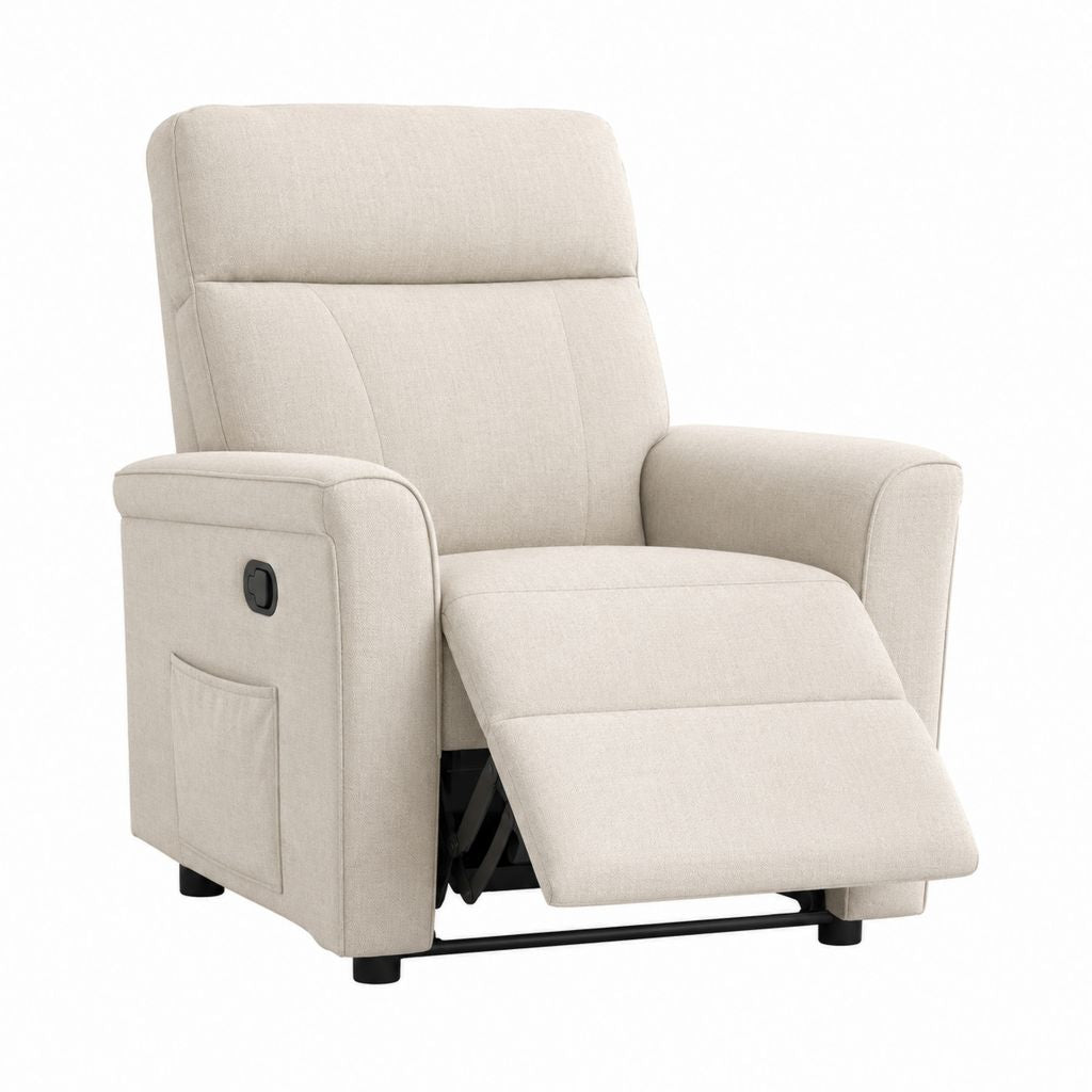 Fauteuil relax inclinable manuel beige en polyester 84 x 94-160 x 102 cm