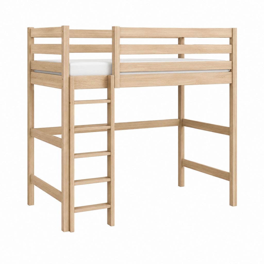 Lit mezzanine enfant 1 place en pin massif naturel rectangulaire 90 x 200 cm 208 x 98 x 185 cm