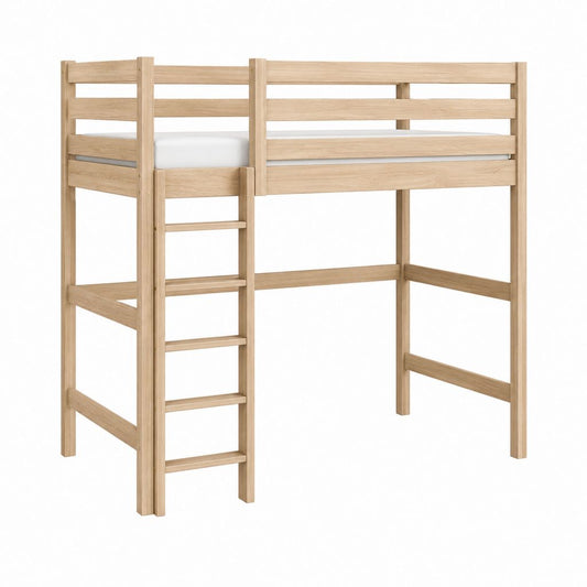 Lit mezzanine enfant 1 place en pin massif naturel rectangulaire 90 x 200 cm 208 x 98 x 185 cm