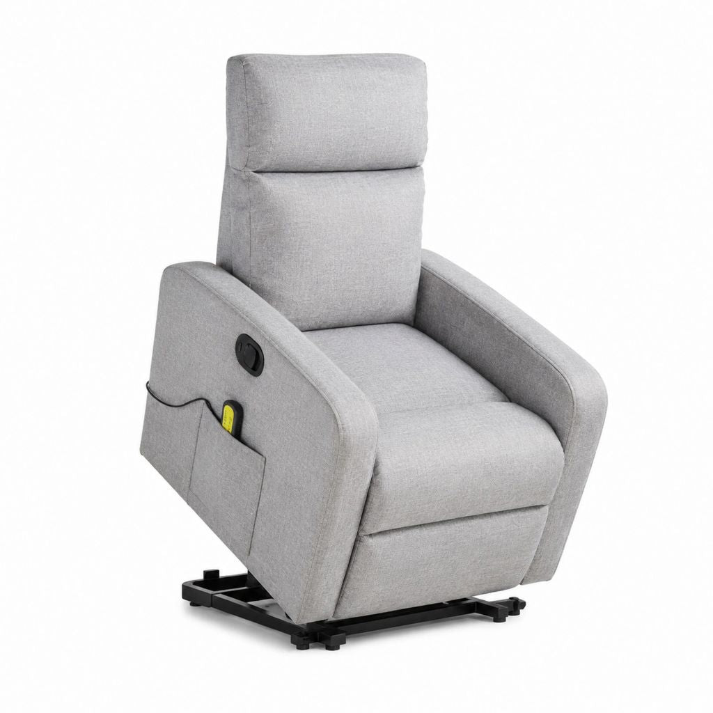 Fauteuil releveur électrique inclinable à dossier haut gris en polyester 83 x 90 x 104 cm
