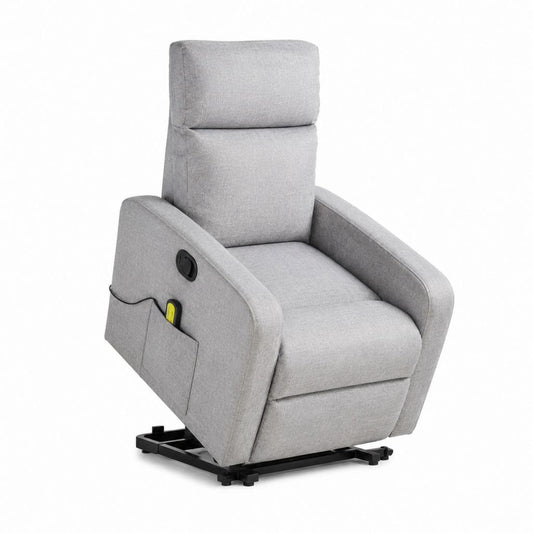 Fauteuil releveur électrique inclinable à dossier haut gris en polyester 83 x 90 x 104 cm