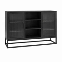 Buffet de salle à manger noir en MDF plaqué chêne et verre strié rectangulaire 120 x 40 x 90 cm