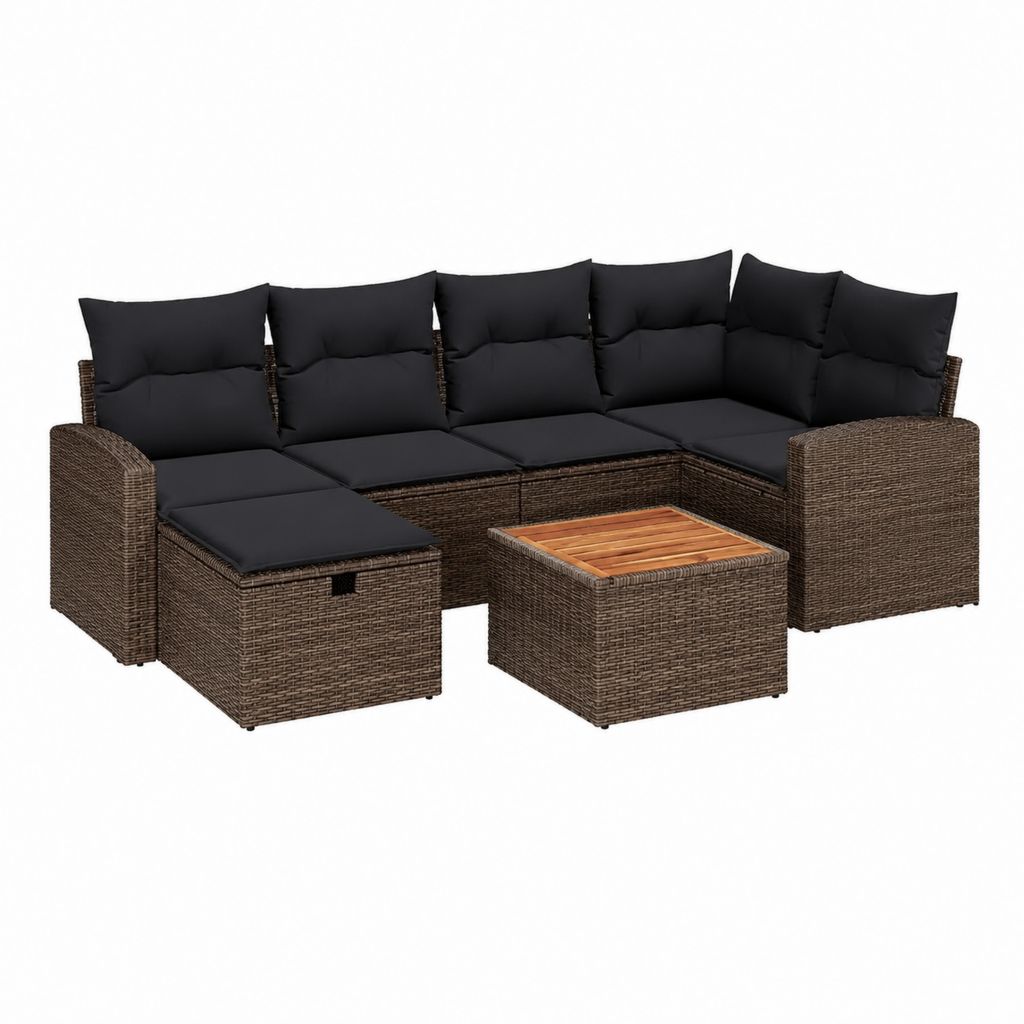 Salon de jardin d’angle 6 places brun et noir en rotin PE avec table basse 280 x 210 x 63 cm