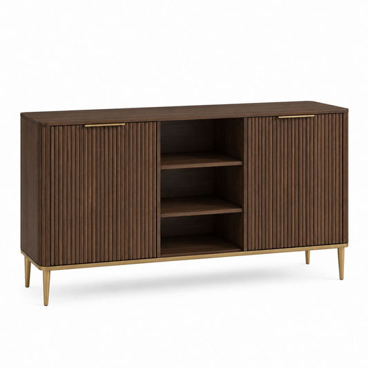 Buffet de salle à manger marron foncé en panneaux MDF rectangulaire 160 x 40 x 85 cm avec 2 portes coulissantes et 3 niches