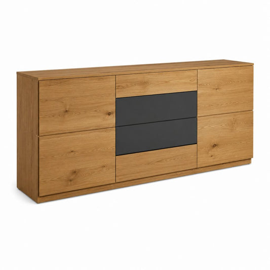 Buffet de salle à manger rectangulaire chêne naturel et anthracite en chêne massif 180 x 45 x 85 cm