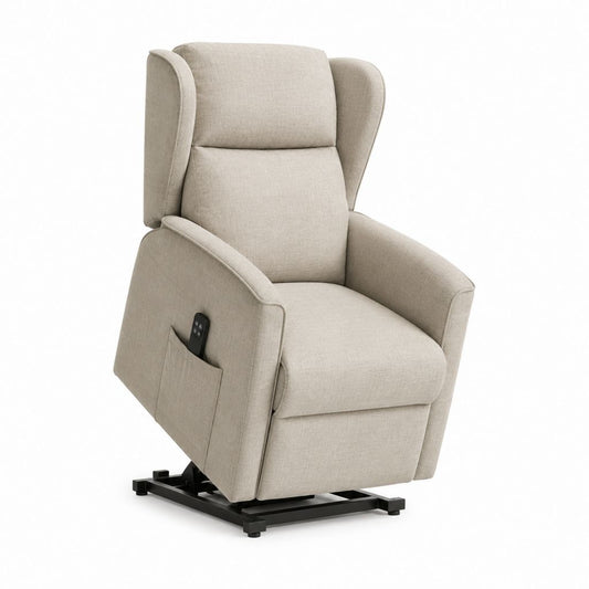 Fauteuil releveur électrique inclinable beige en polyester avec télécommande 85 x 92 x 105 cm