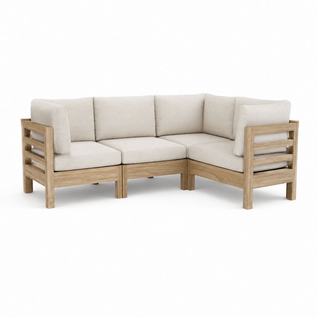 Canapé de jardin d’angle 3 places beige en acacia massif 210 x 210 x 75 cm