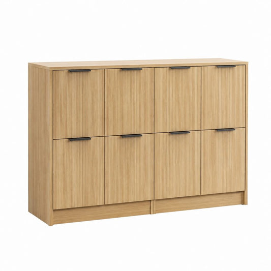 Buffet de rangement 8 portes chêne clair MDF 160 x 40 x 120 cm