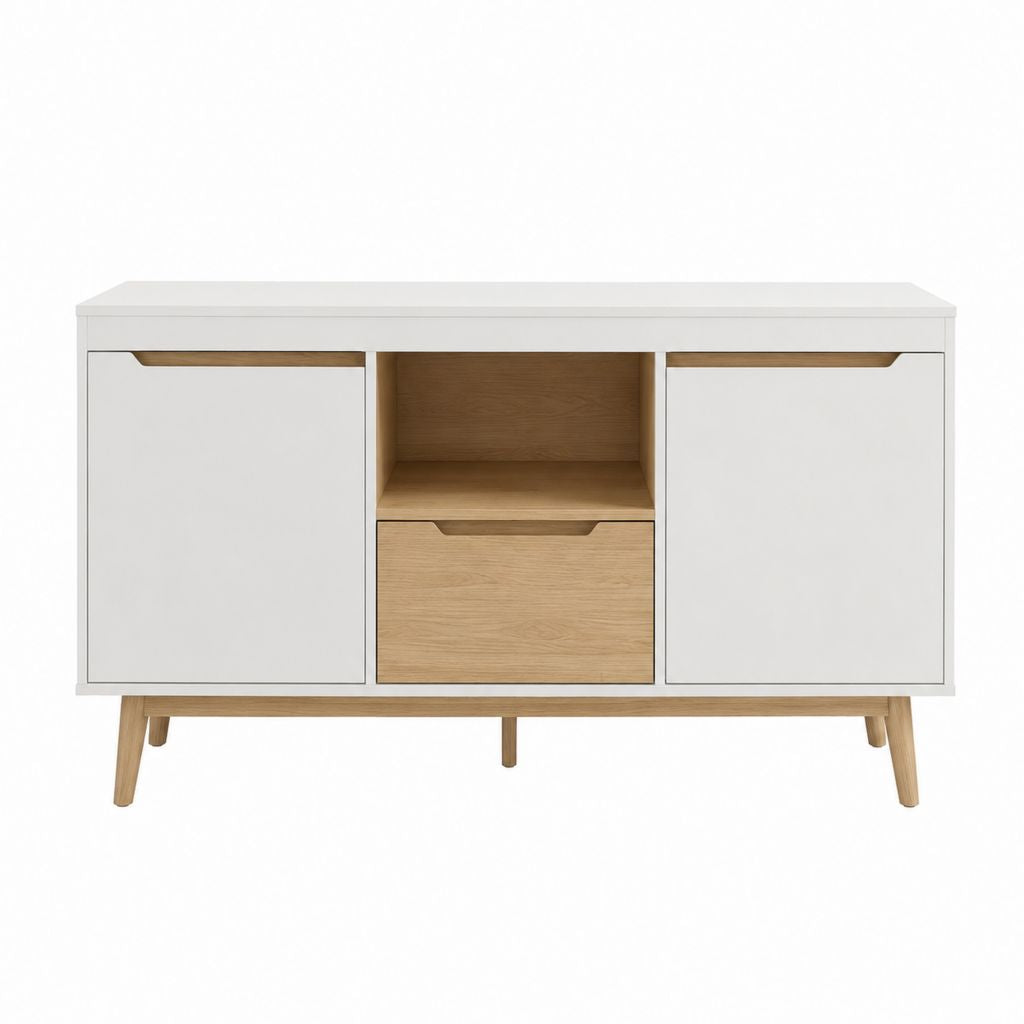 Buffet de salle à manger blanc et chêne en MDF 120 x 40 x 80 cm