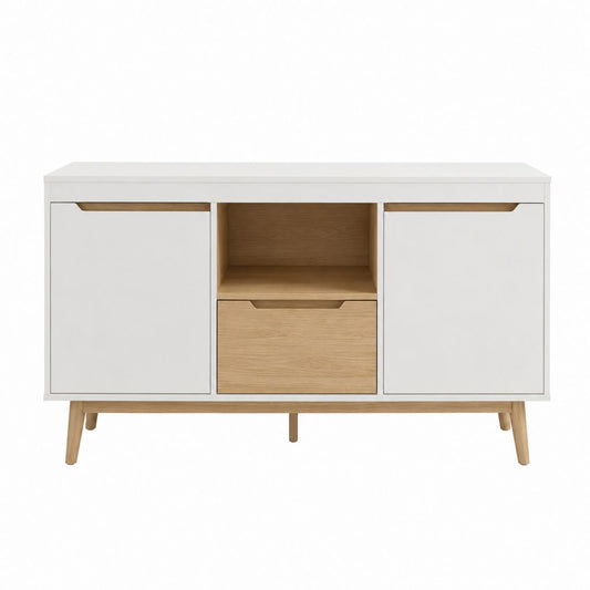 Buffet de salle à manger blanc et chêne en MDF 120 x 40 x 80 cm
