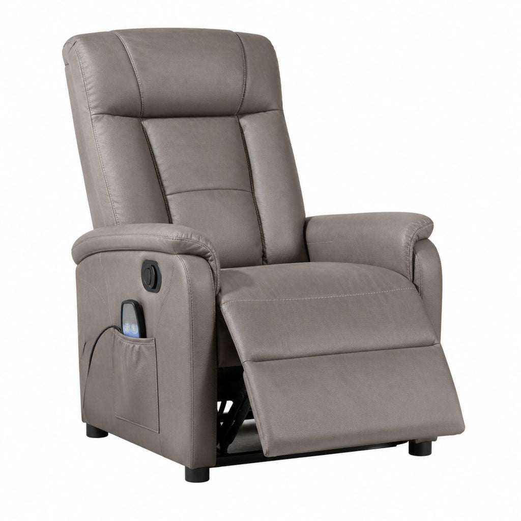 Fauteuil relax électrique inclinable gris en PU forme droite 83 x 90 x 104 cm